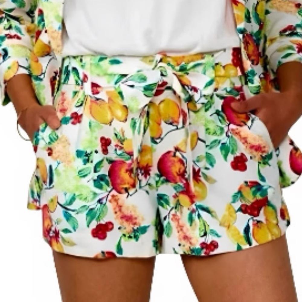 White Floral Fruit Print Shorts